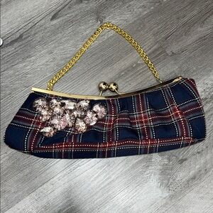 Deux Lux tartan print shoulder bag/clutch purse with rhinestones embellishments